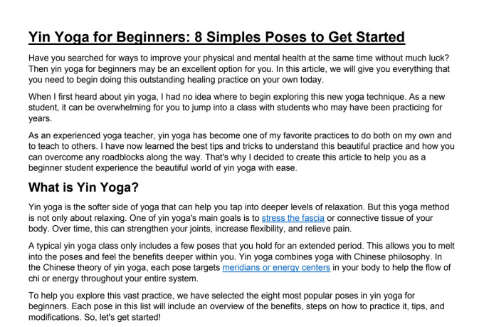 write a yoga, health, and wellness article or blog post